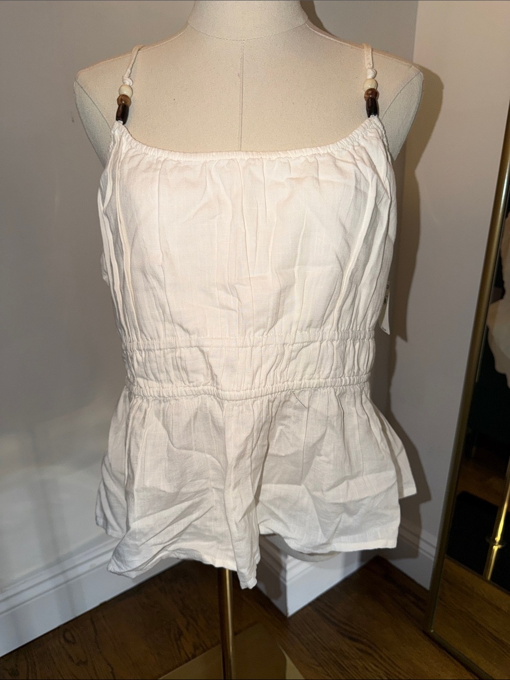 Old Navy White Cotton Tank with Beaded Straps